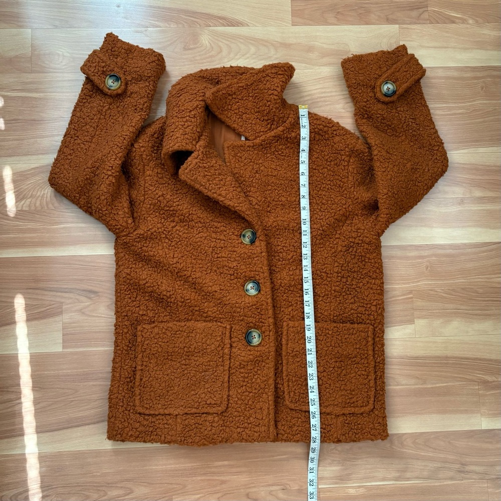 Free people Burnt Orange Shearling Sherpa Teddy Peacoat Jacket Size Medium Cozy - Picture 10 of 15